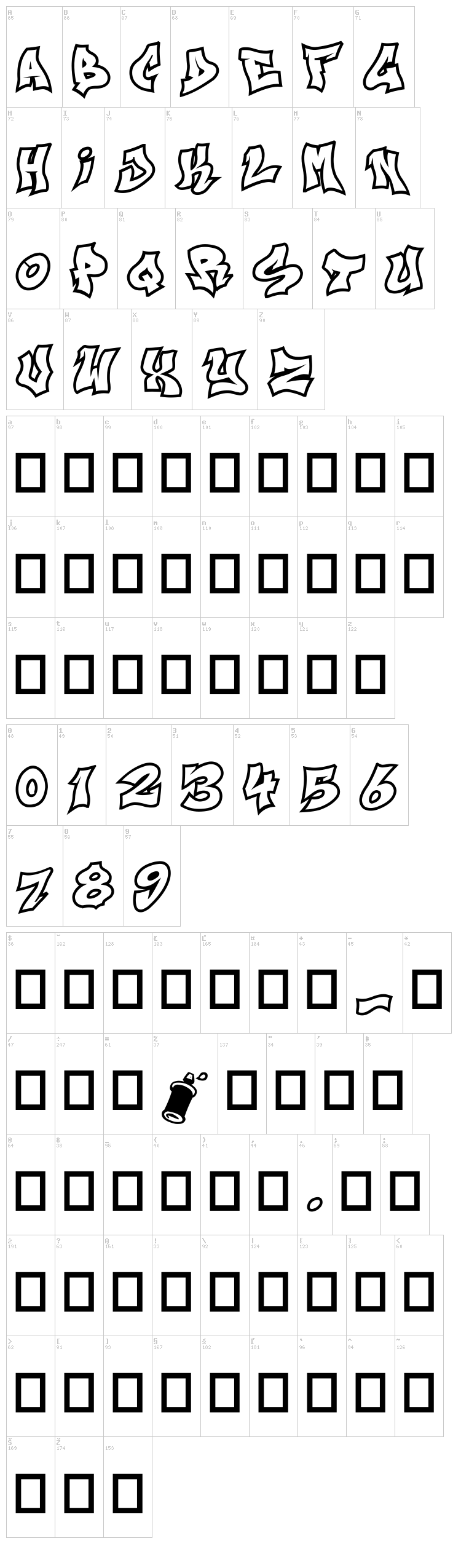 Next Ups font map